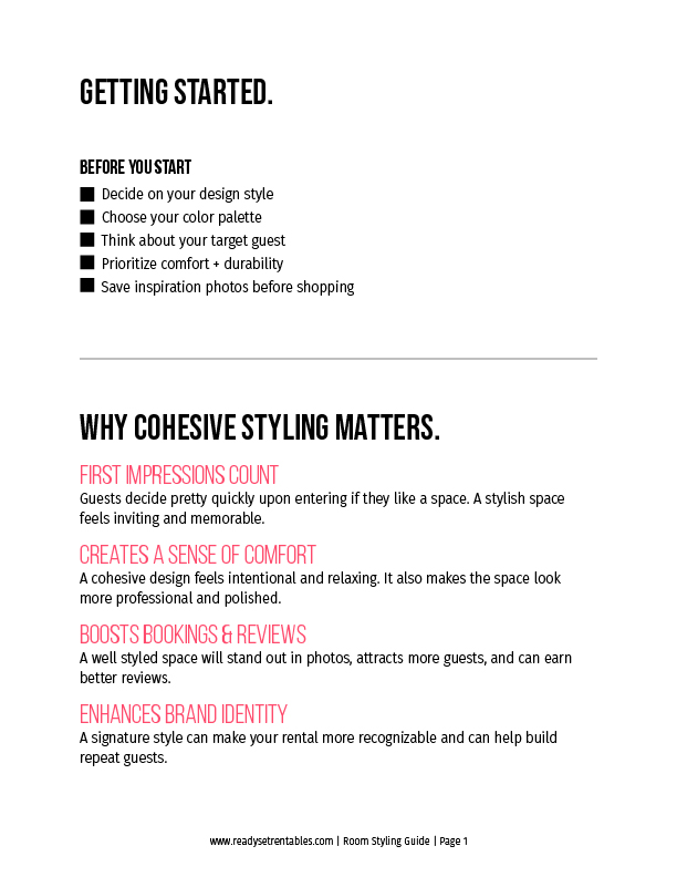 Room Styling Checklist getting started page with before-you-start prompts and reasons cohesive styling matters.